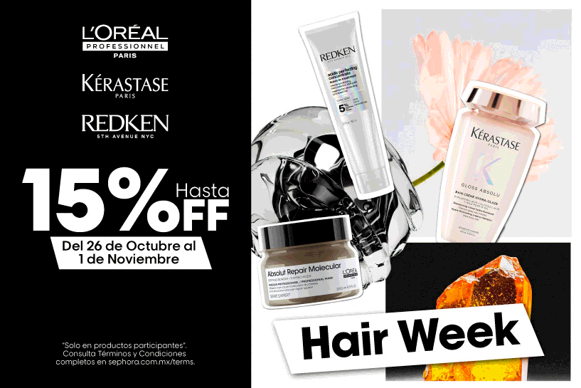 Tu rutina capilar, ahora con hasta 15% OFF en L&rsquo;Or&eacute;al Professionnel, K&eacute;rastase y Redken. Del 26 oct. al 1 nov.