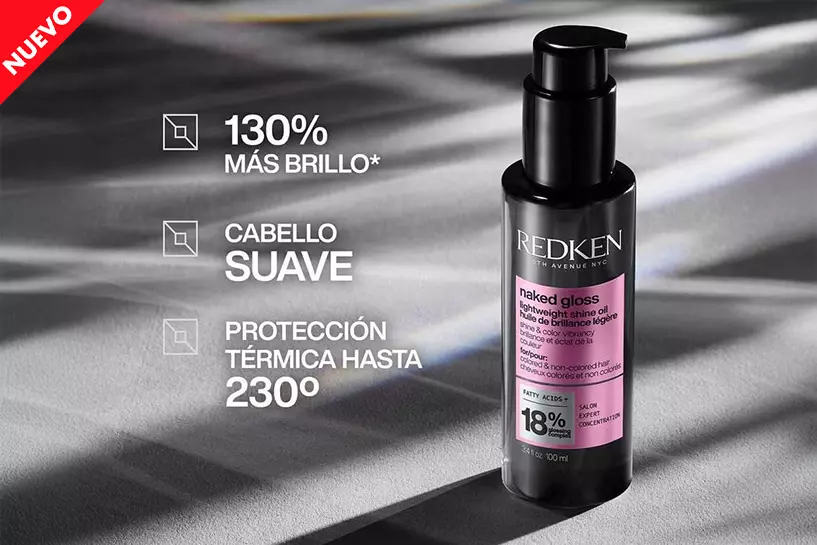 Suaviza, hidrata y protege. Consigue un cabello con m&aacute;s brillo con el Aceite Naked Gloss de Redken.