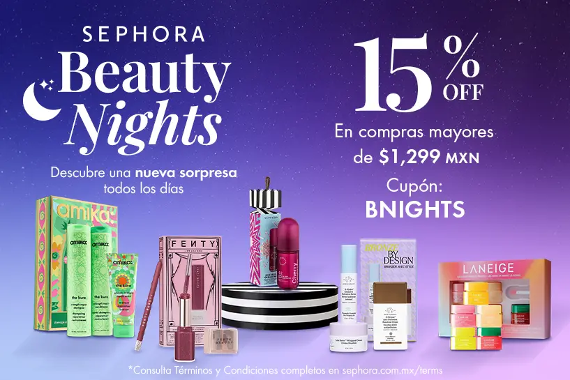 Ll&eacute;vate tus favoritos de temporada y obt&eacute;n 15% OFF en compras mayores a $1,299 MXN con el cup&oacute;n BNIGHTS.