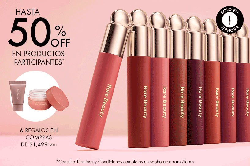 Disfruta hasta 50% OFF* en productos participantes y ll&eacute;vate regalos en compras de Rare Beauty &iexcl;No dejes ir tus favoritos!