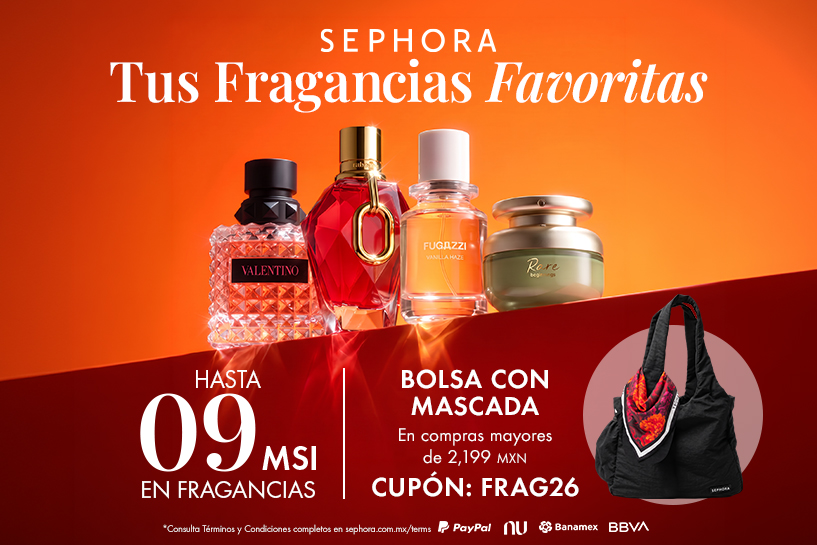 Tu pr&oacute;xima fragancia viene con extra: hasta 9 MSI y bolsa con mascada desde $2,199 MXN con cup&oacute;n FRAG26