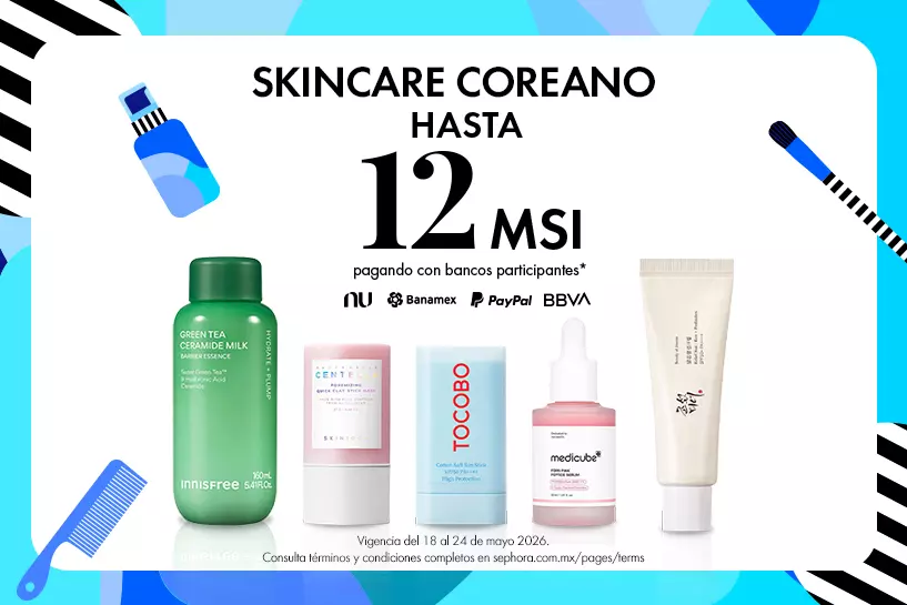 Consiente tu piel con productos de skincare coreano y paga hasta en 12 MSI* con bancos participantes